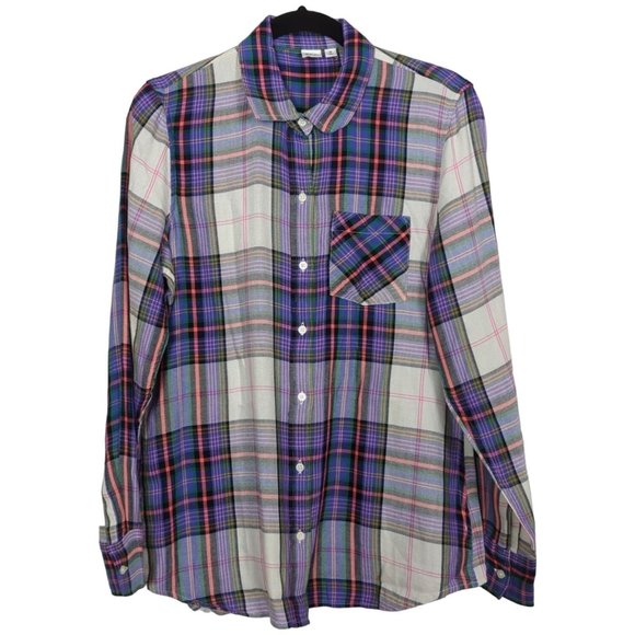GAP plaid purple long sleeve button up women shirt blouse size M - Picture 1 of 8